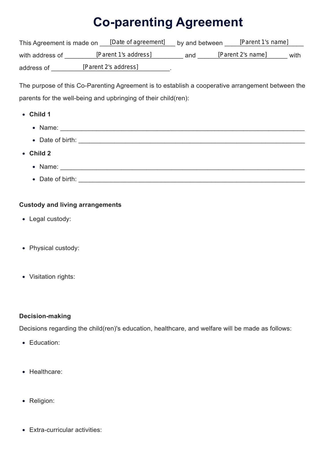 Printable Child Custody Forms