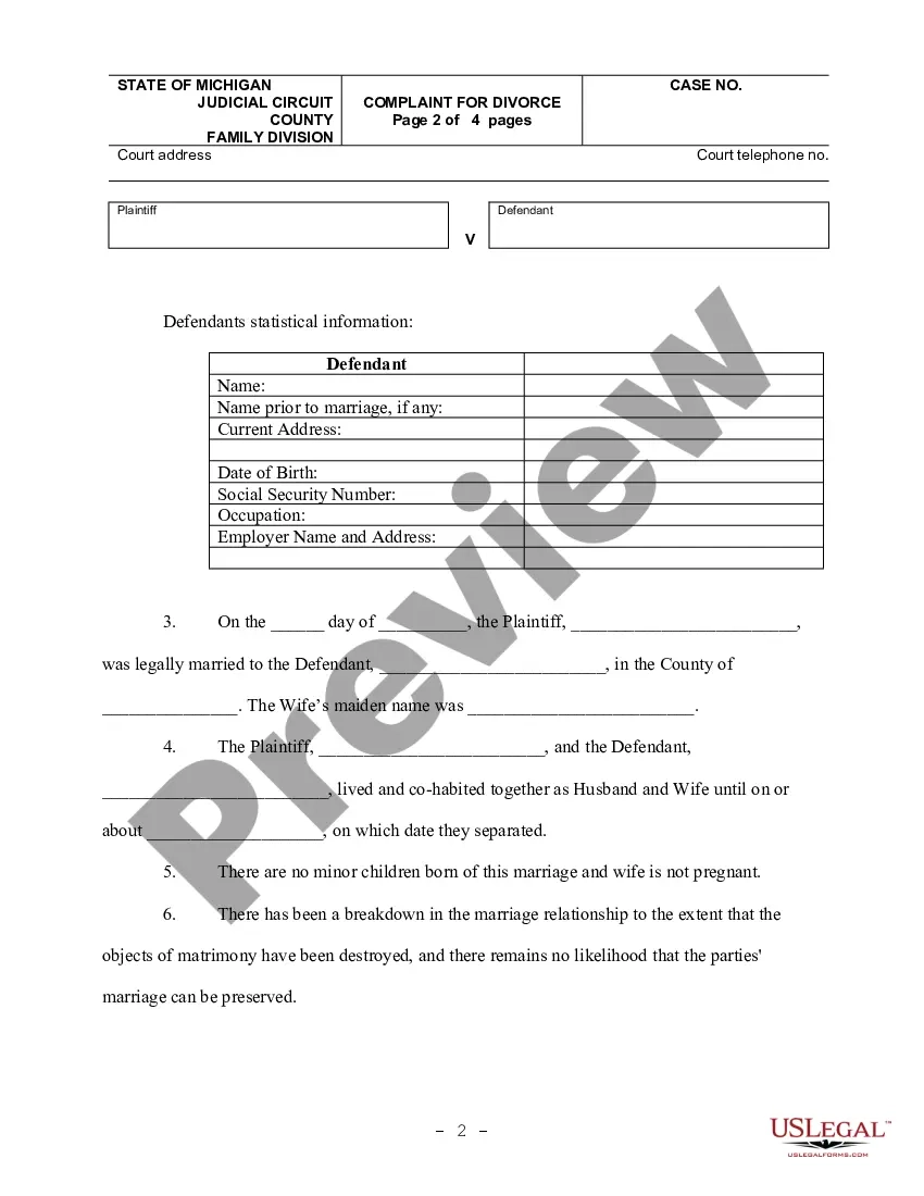 Complaint For Divorce Michigan Pdf With Pictures US Legal Forms