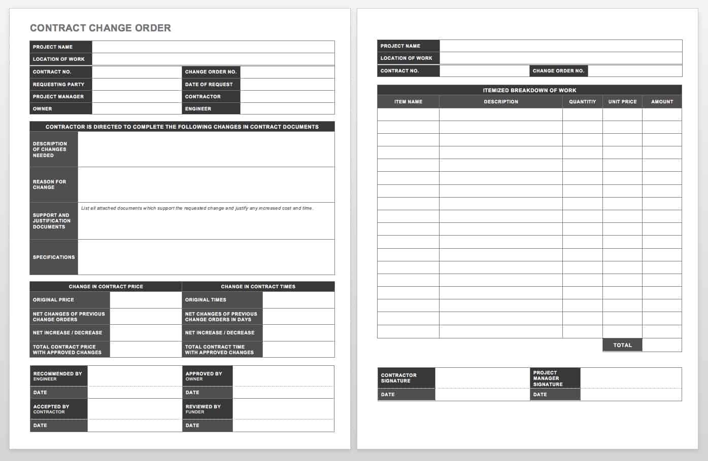 Free Printable Change Order Forms