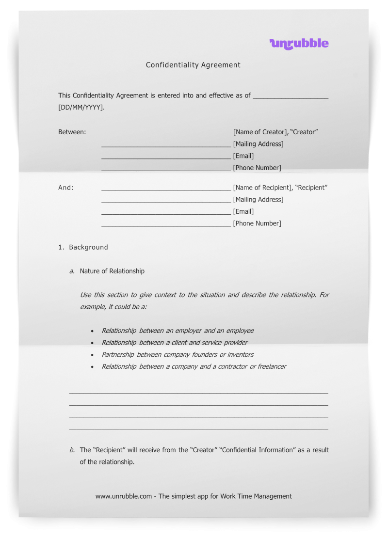 Confidentiality Agreement Template Free Download Unrubble Templates