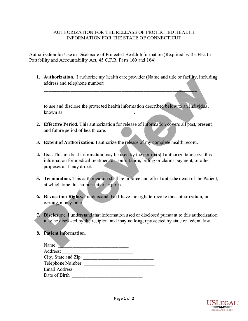 Connecticut Release And Authorization US Legal Forms