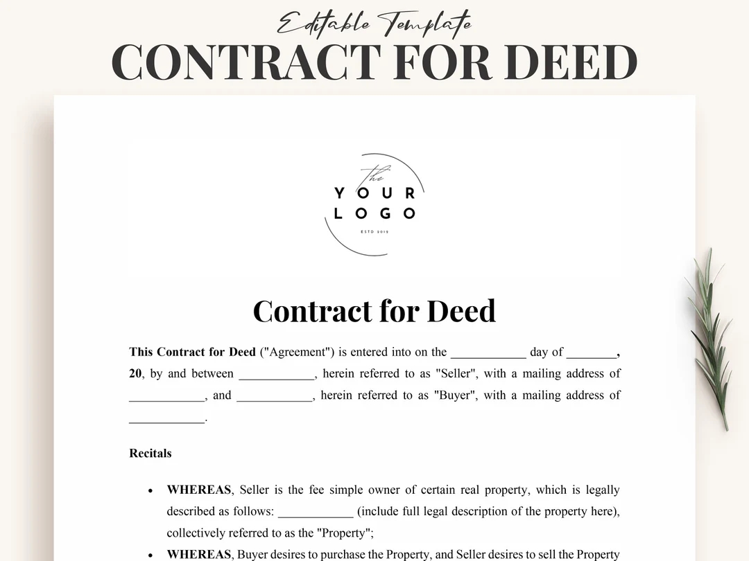 Contract For Deed Template Customizable Contract For Home Purchase Plan Property Payment Agreement Template For Buyers And Sellers Etsy