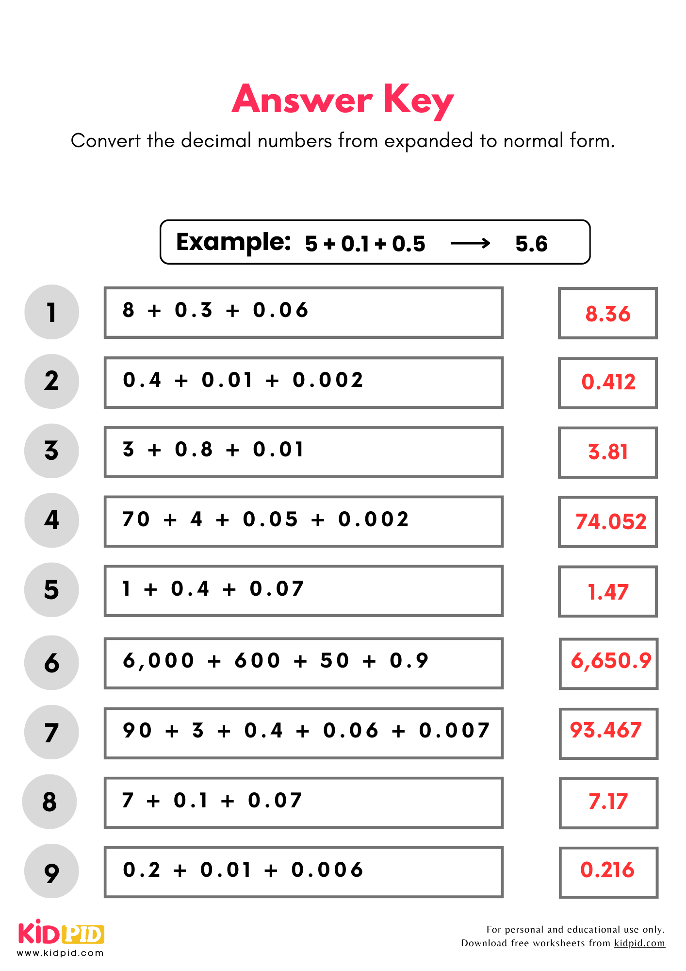 Convert Decimal Numbers Expanded To Normal Form Place Value Worksheet For Grade 5 Kidpid Convert Decimal Numbers Expanded To Normal Form Place Value Worksheet For Grade 5 Kidpid