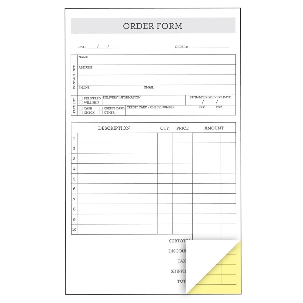 Blank Printable Order Forms