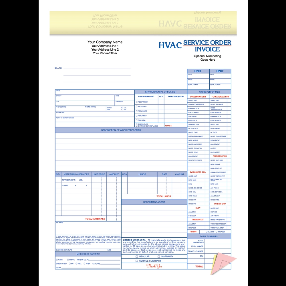 Custom 2 Part Business Forms Pre Formatted Ruled HVAC Service OrderInvoice Forms 8 12 X 11 WhiteCanary Box Of 250 Office Depot