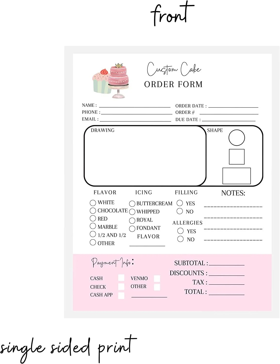 Cake Order Form Printable