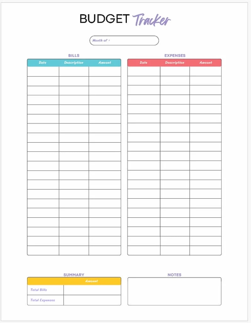 Budget Forms Free Printable