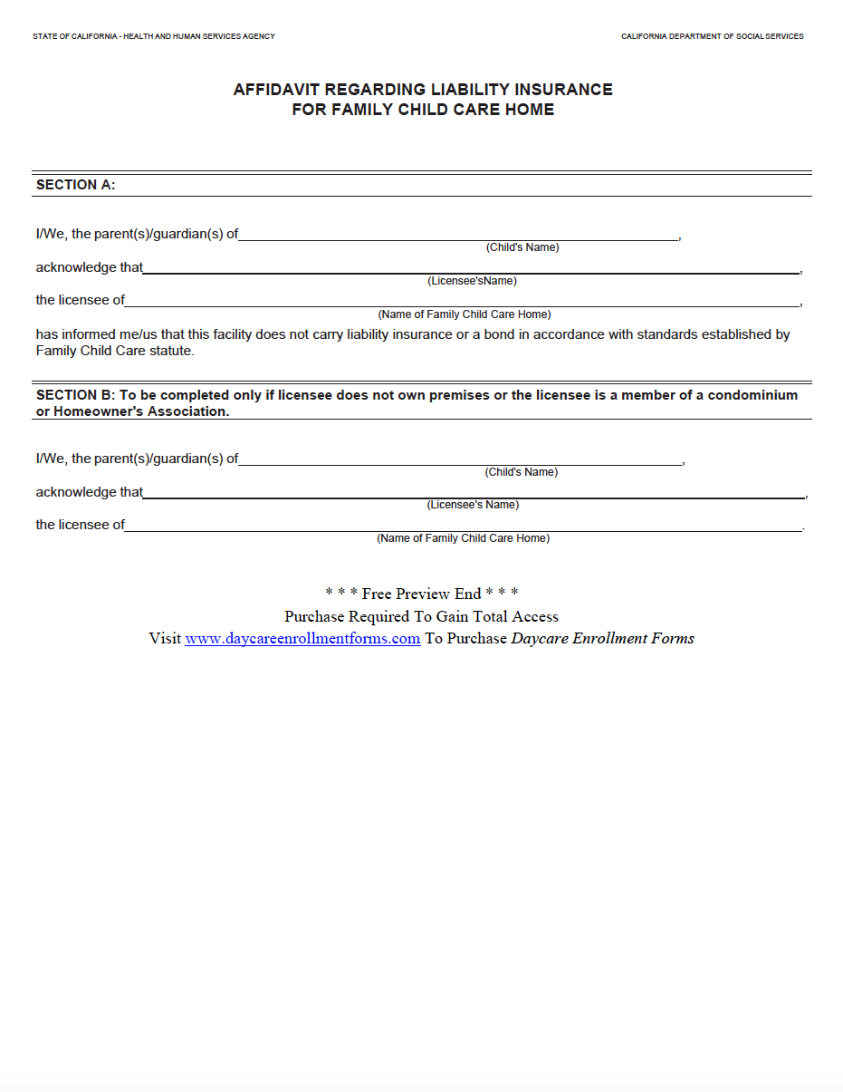Daycare Enrollment Forms Child Care Registration Forms Templates Download Save Print