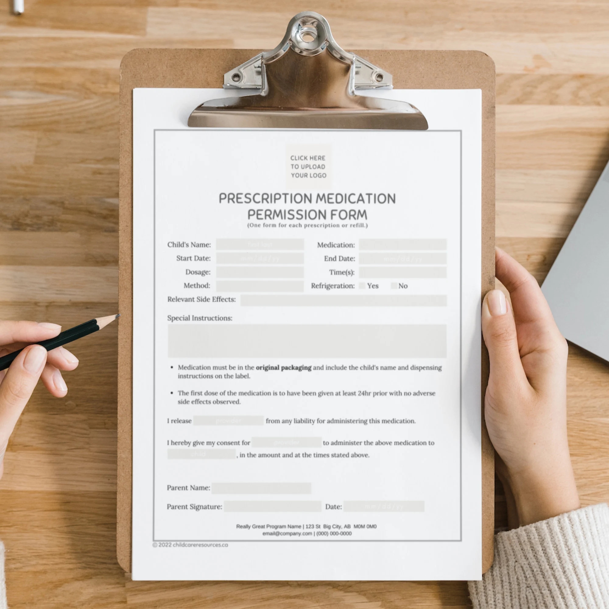 Daycare Medication Permission Form Prescription Medication Log Preschool Child Care Fillable Editable PDF Forms Etsy