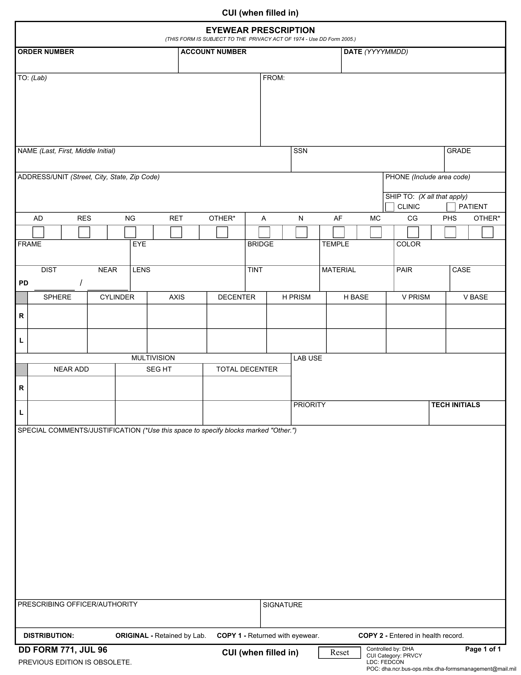 Printable Dd Form 771