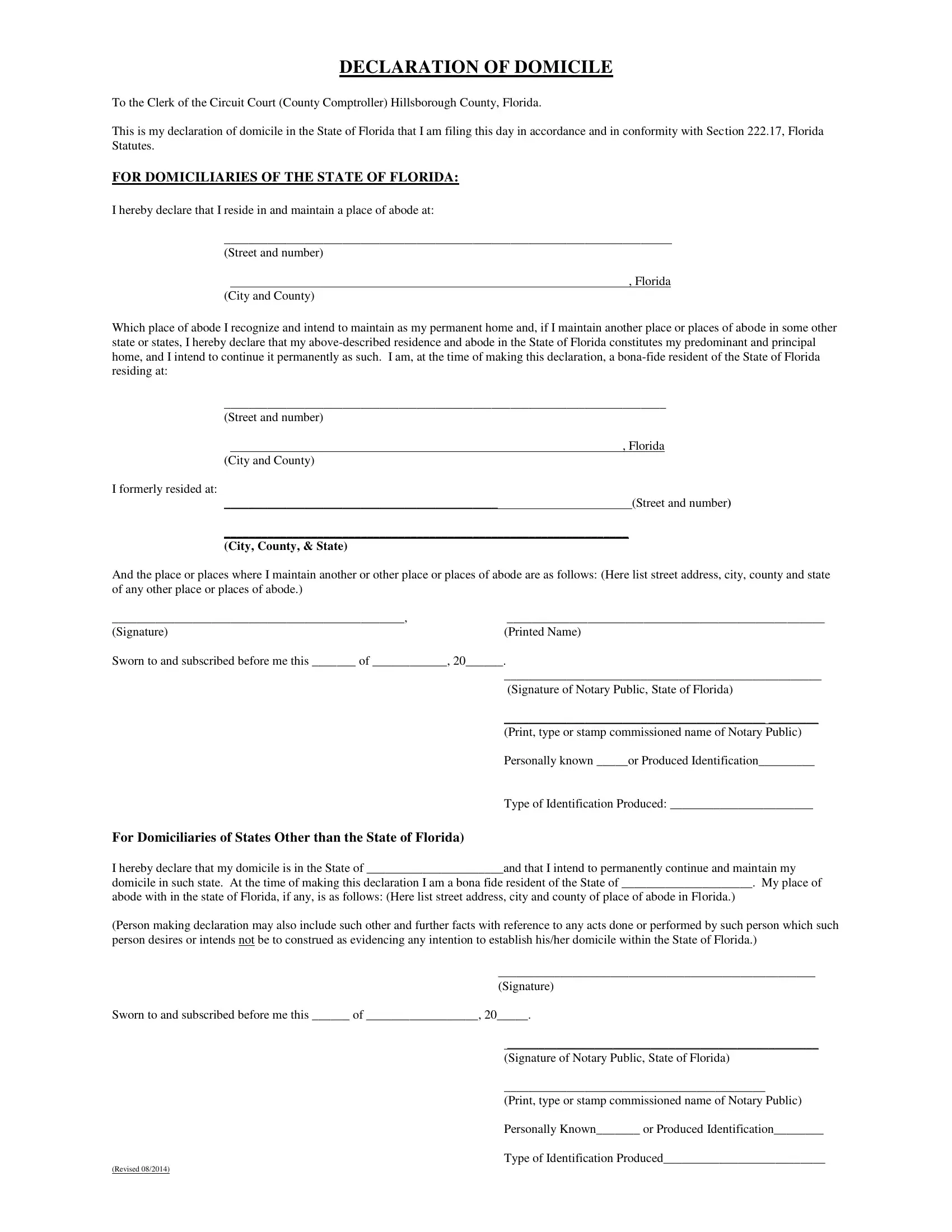 Declaration Of Domicile Form Fill Out Printable PDF Forms Online