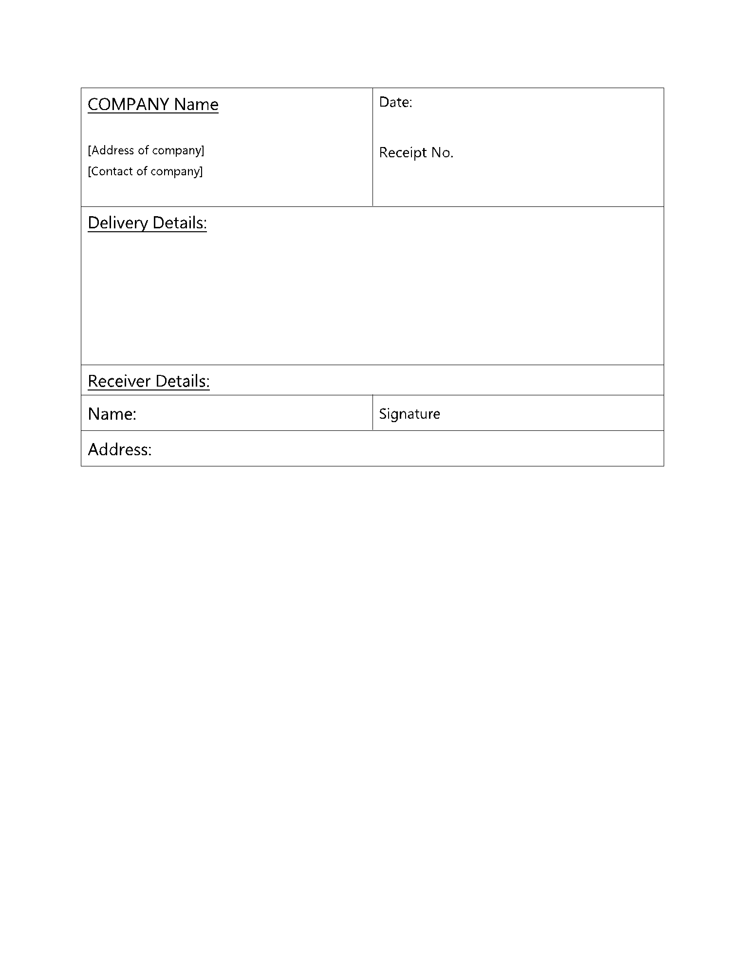 Free Printable Delivery Receipt Form