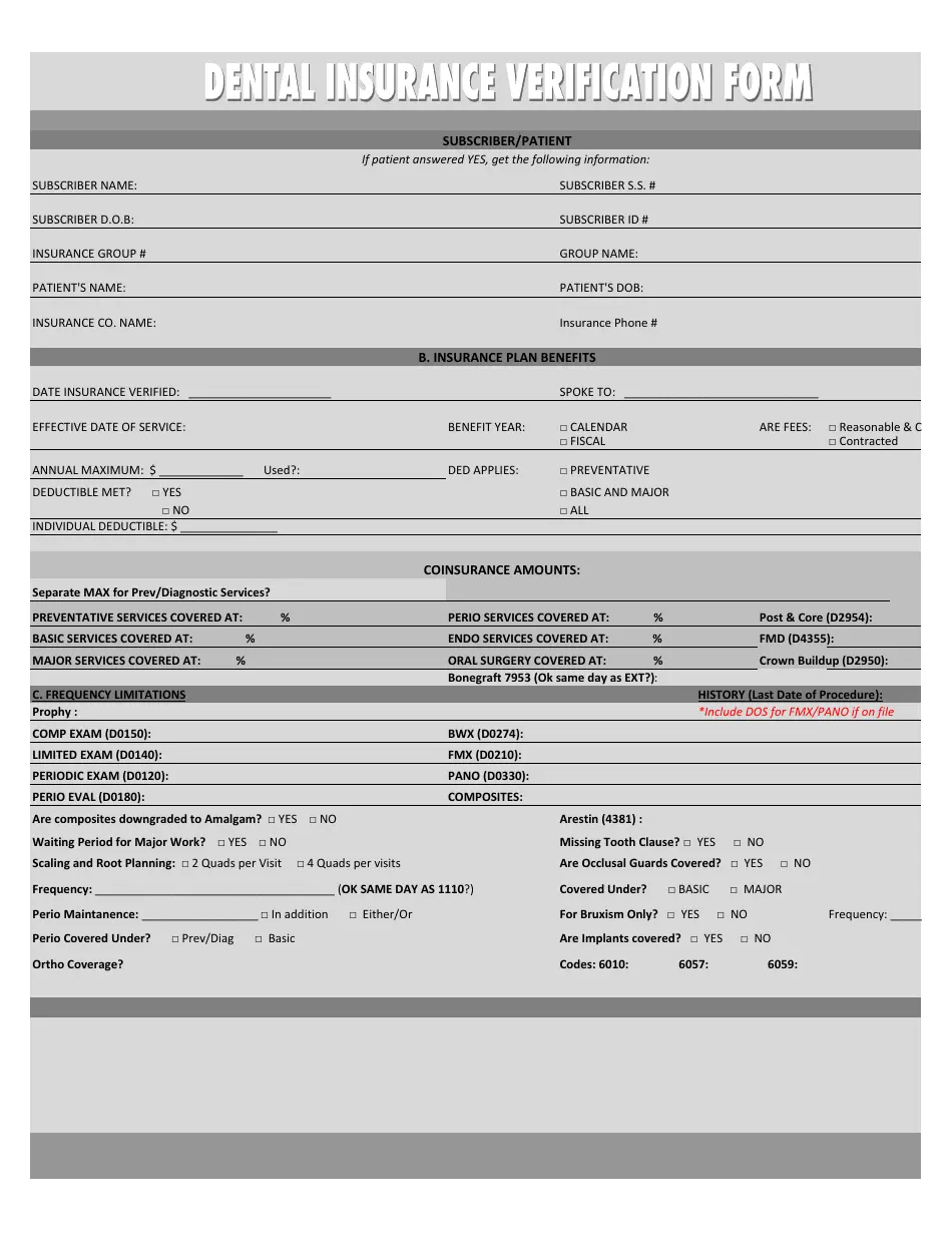 Dental Insurance Verification Form Fill Out Sign Online And Download PDF Templateroller