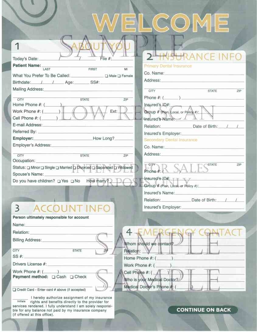 Dental Welcome Intake 7DHA1 500 First Impression Forms Inc 800 993 6767