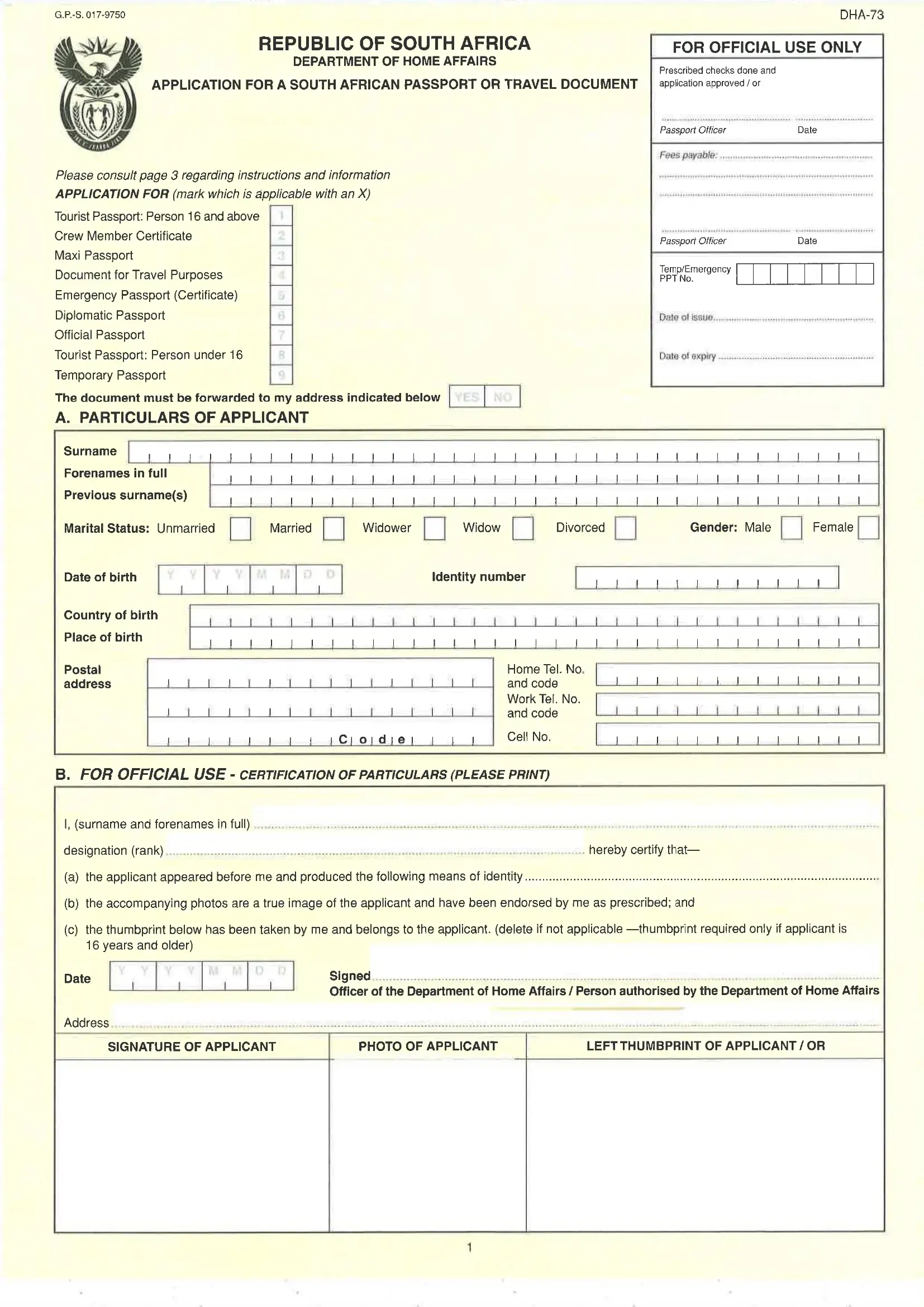 Dha 73 Passport Form Fill Out Printable PDF Forms Online