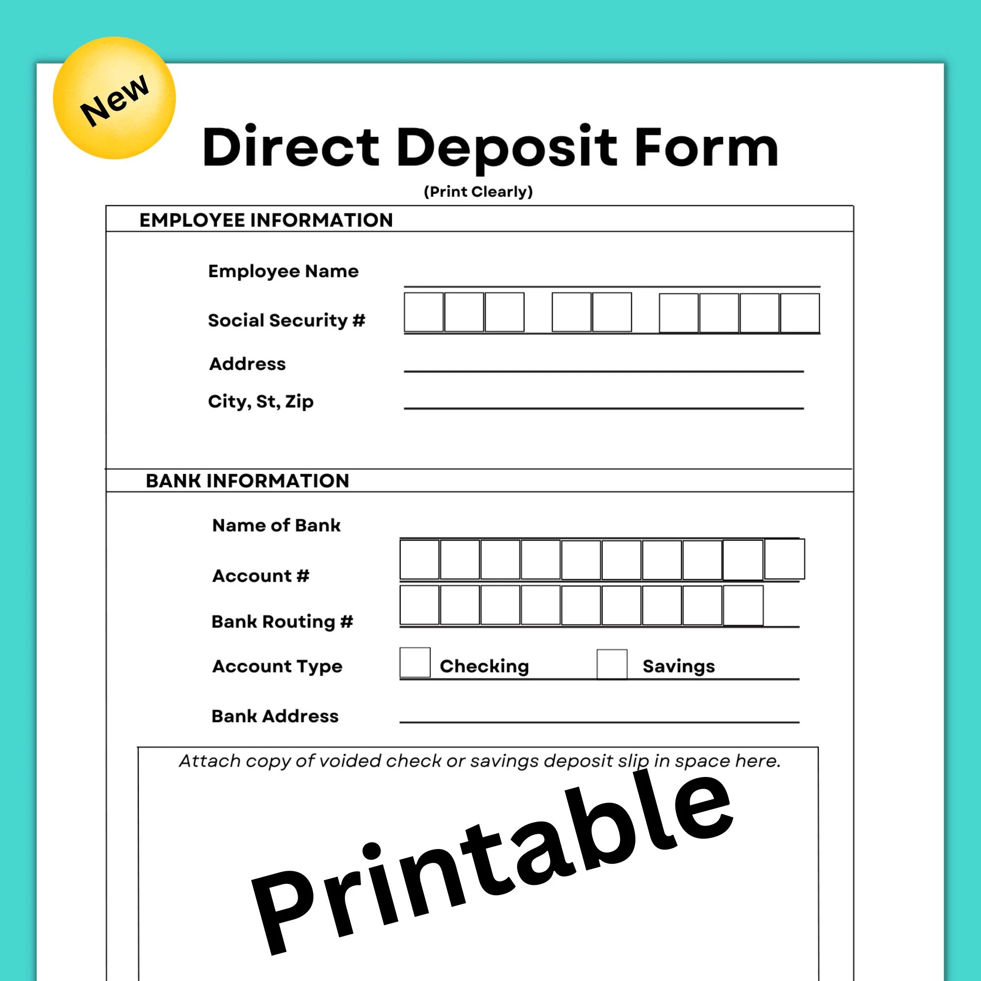 Direct Deposit Form Direct Deposit Authorization Form Small Business Form Payroll Deposit Form New Hire Document Employee Onboarding Etsy