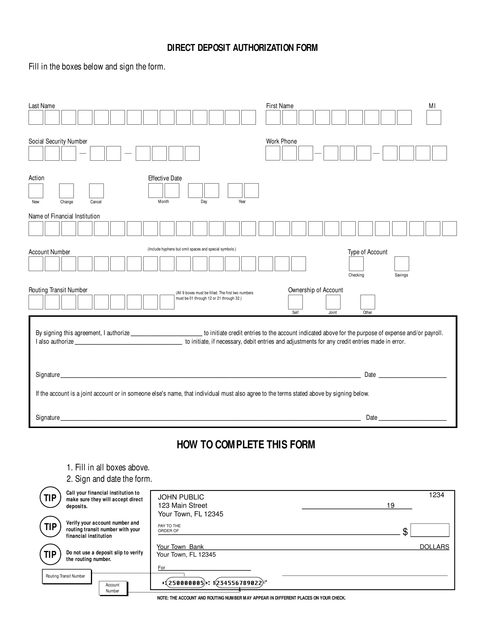 Direct Deposit Form Fill Out Printable PDF Forms Online