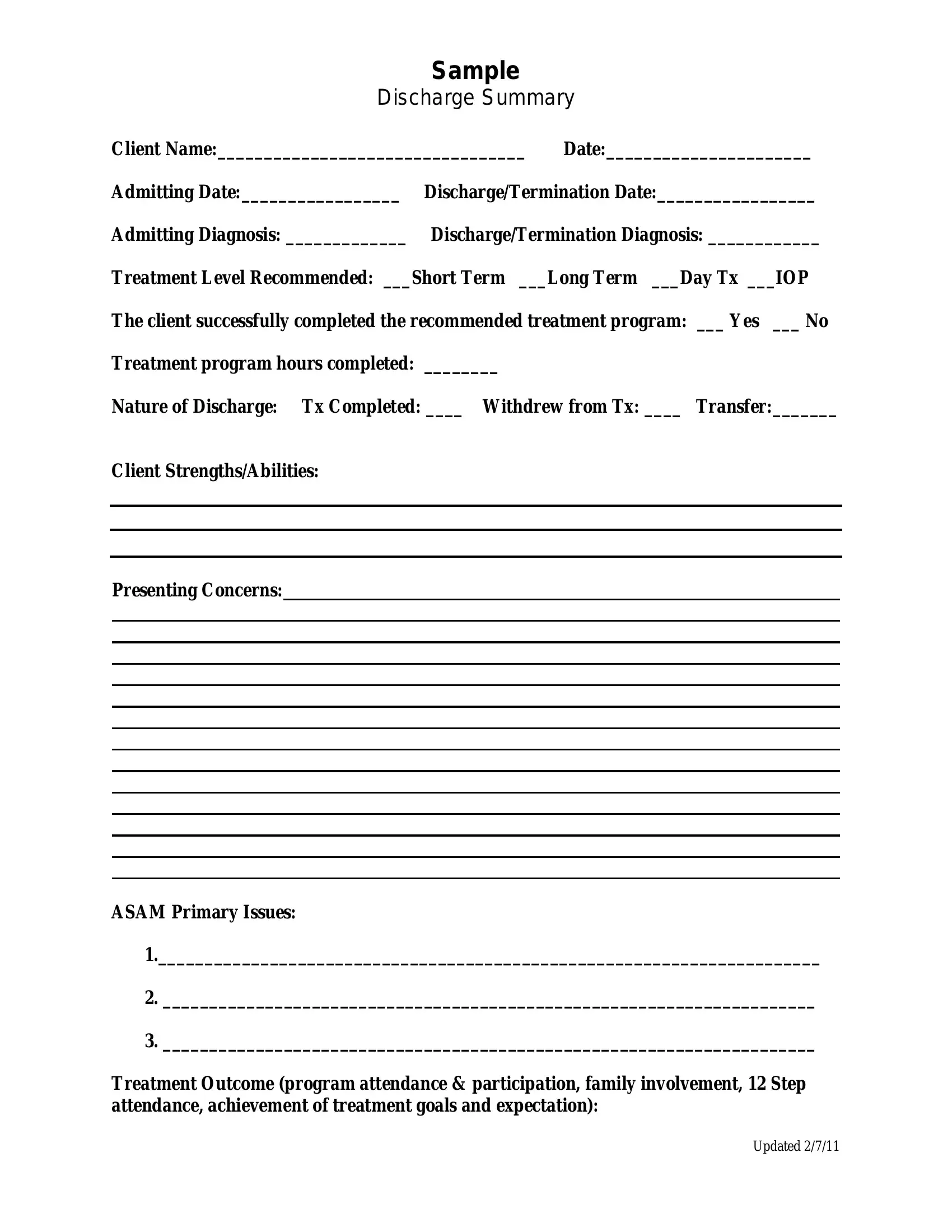 Discharge Summary Form Fill Out Printable PDF Forms Online