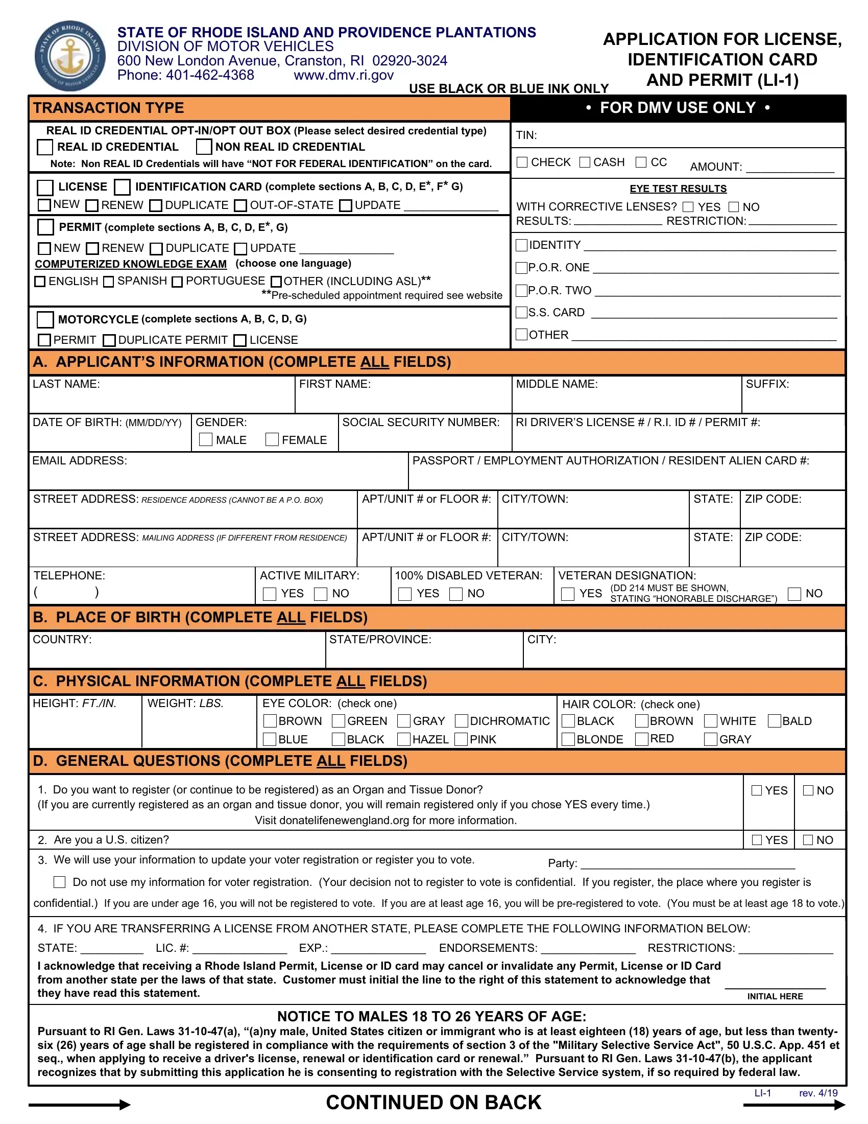 Dmv Form Li 1 Fill Out Printable PDF Forms Online