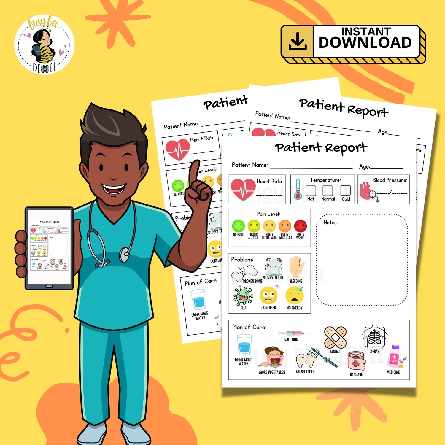Doctors And Nurses Pretend Play Patient Report Sheet Instant Download PDF Medical Form For Kids Play Nurse Medical For Kids Payhip