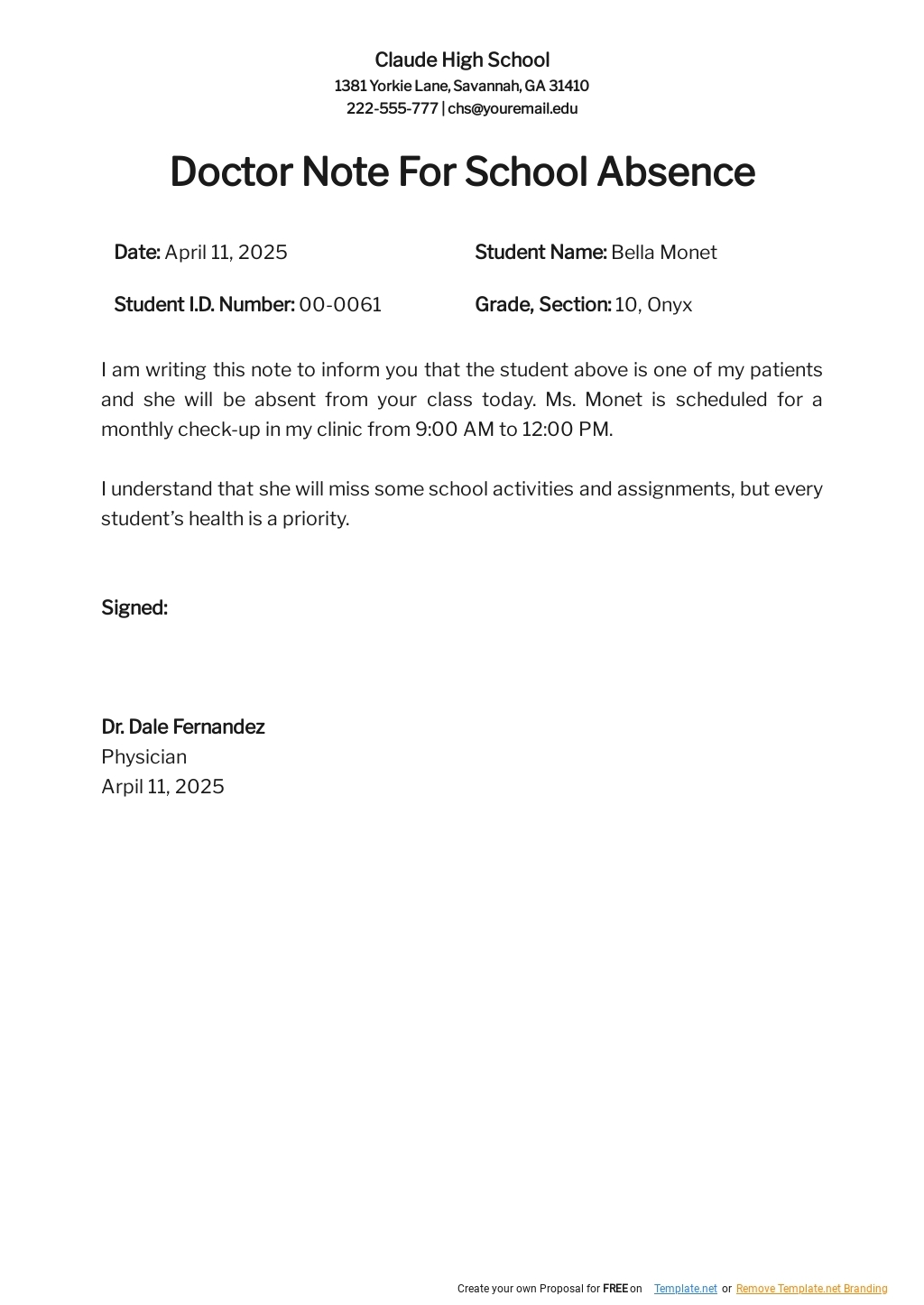 Doctors Note For School Absence Template In Word Google Docs Pages Download Template