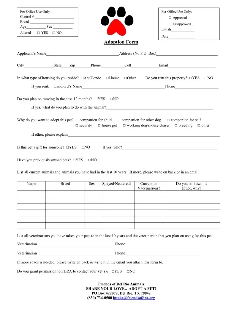 Dog Adoption Application Fill Out Printable PDF Forms Online