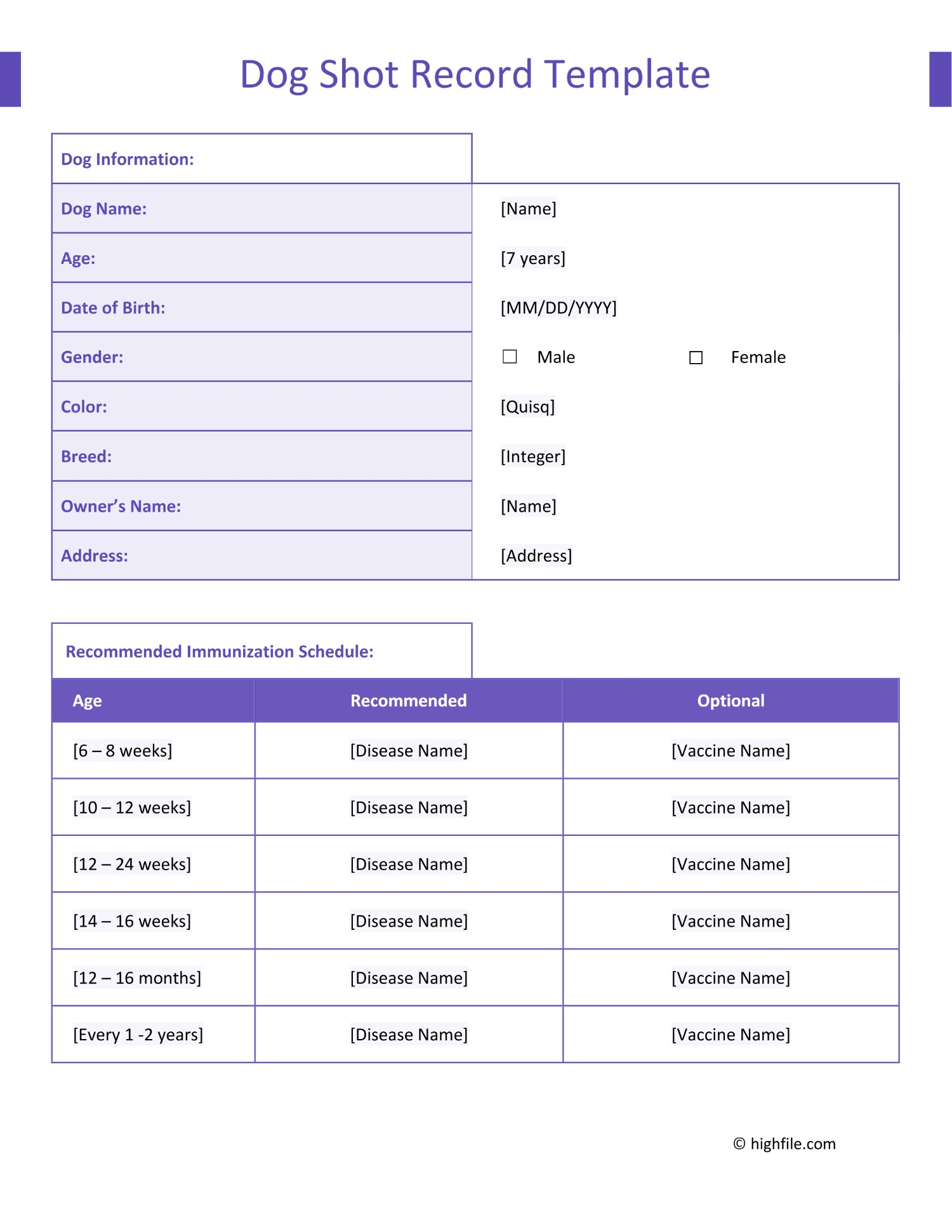 Free Printable Puppy Shot Record Form