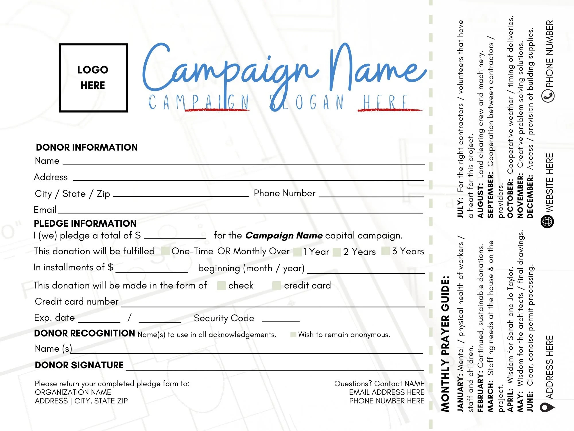 Donation Pledge Card 8x6 W A 2x6 Tear Off Bookmark Canva Template Non Profit Customizable Custom Printing Template Etsy