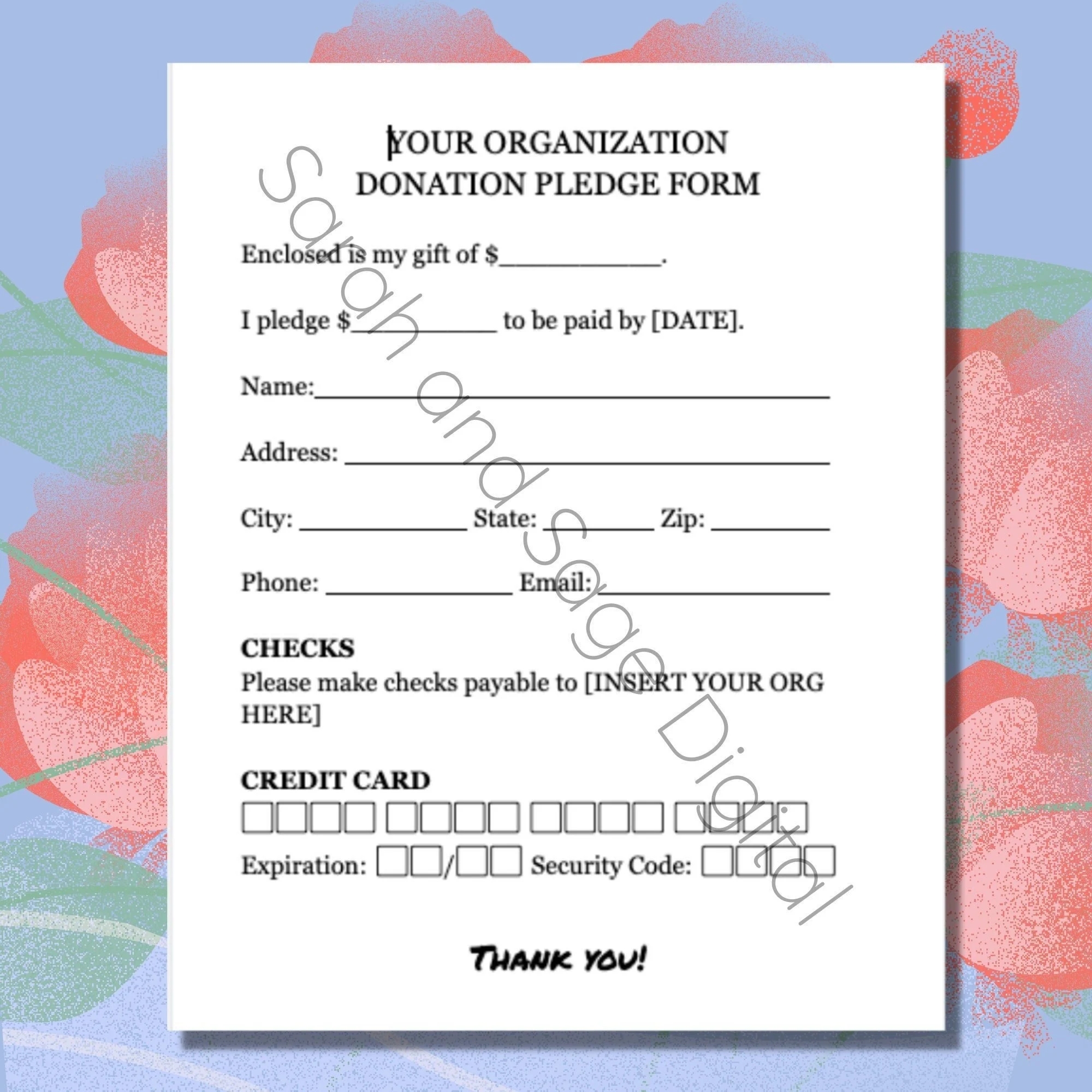 Donation Pledge Form Editable Printable Donation Flyer School Fundraiser Template Non Profit Digital File Google Doc Instant Download Etsy
