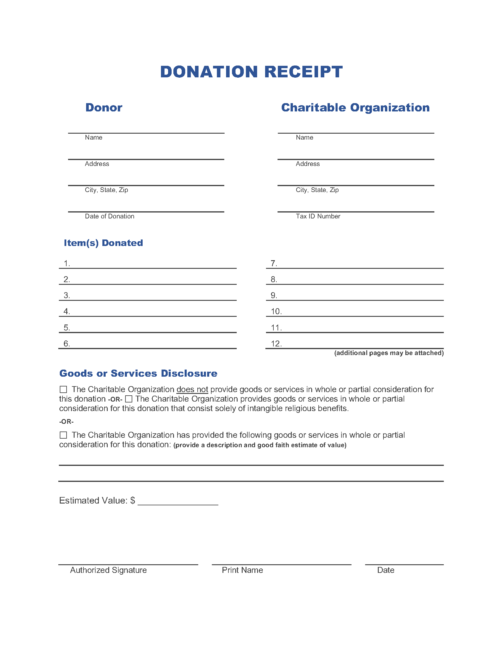 Printable Donation Form Template