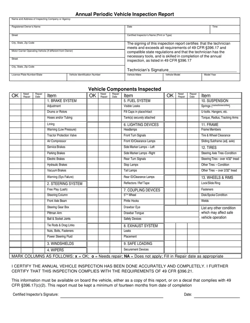 Dot Vehicle Inspection Forms Fill Out Printable PDF Forms Online Dot Vehicle Inspection Forms Fill Out Printable PDF Forms Online
