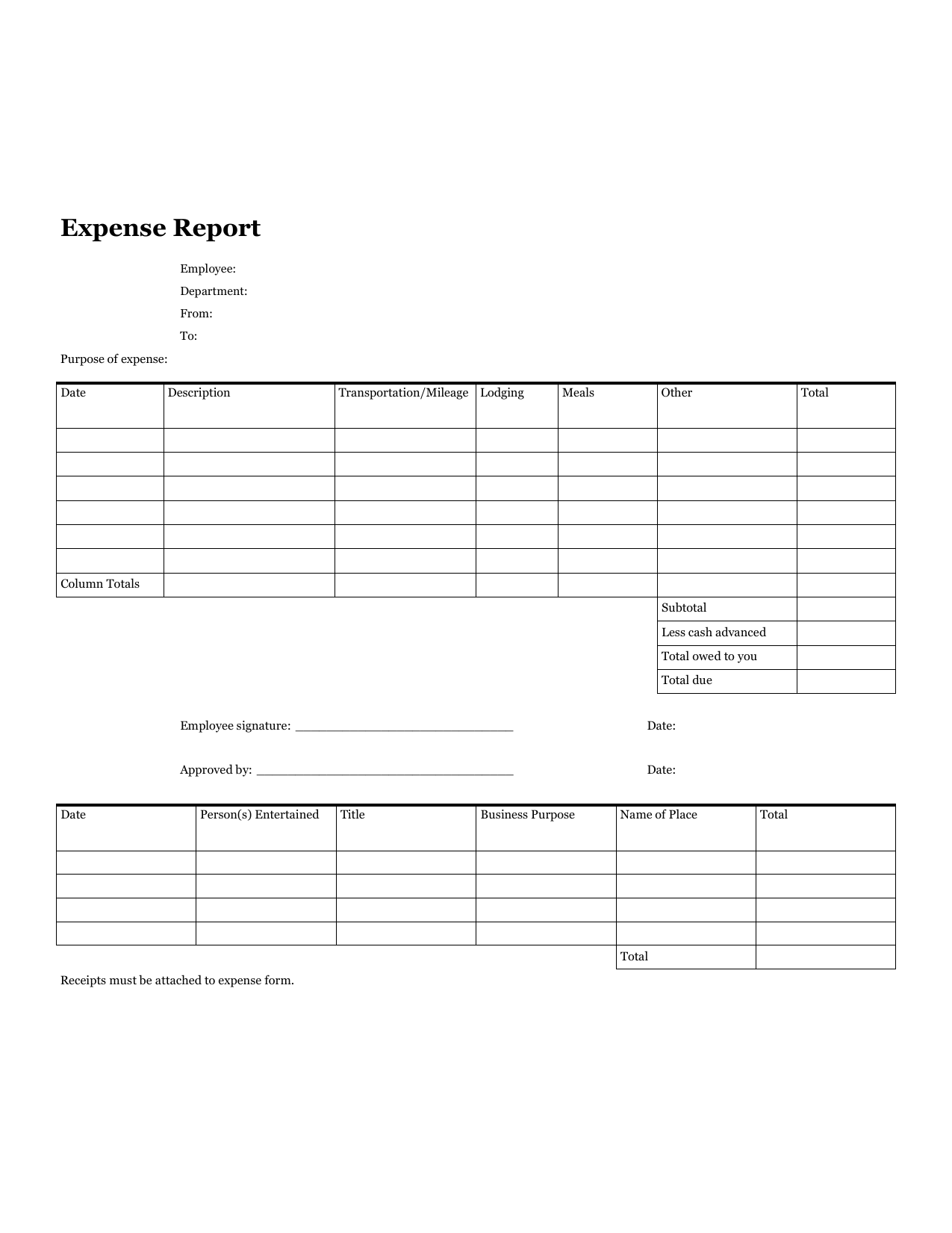 Free Printable Expense Report Forms