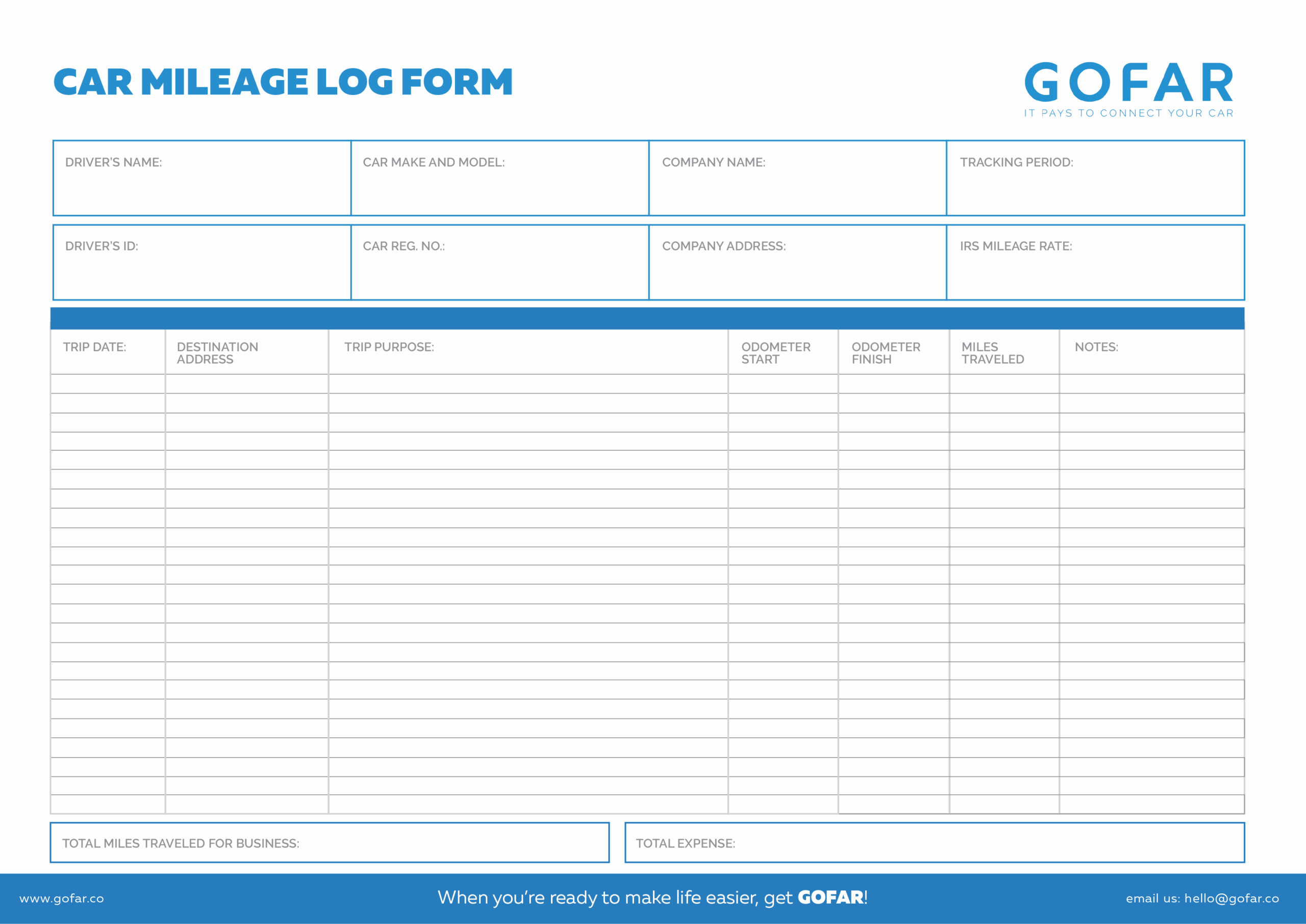 Pdf Free Printable Mileage Log Form