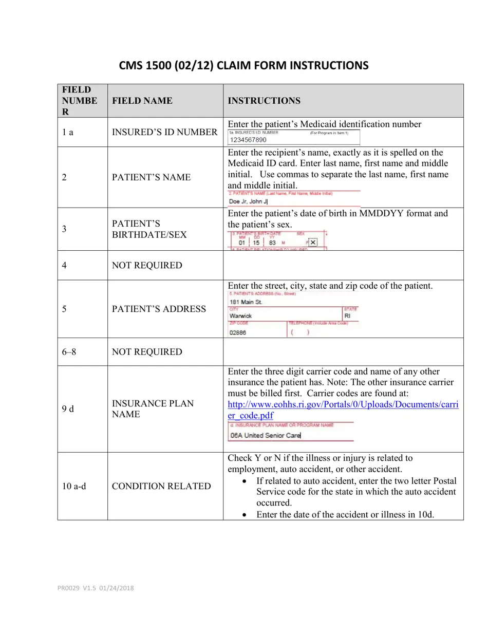 Cms 1500 Form Free Printable