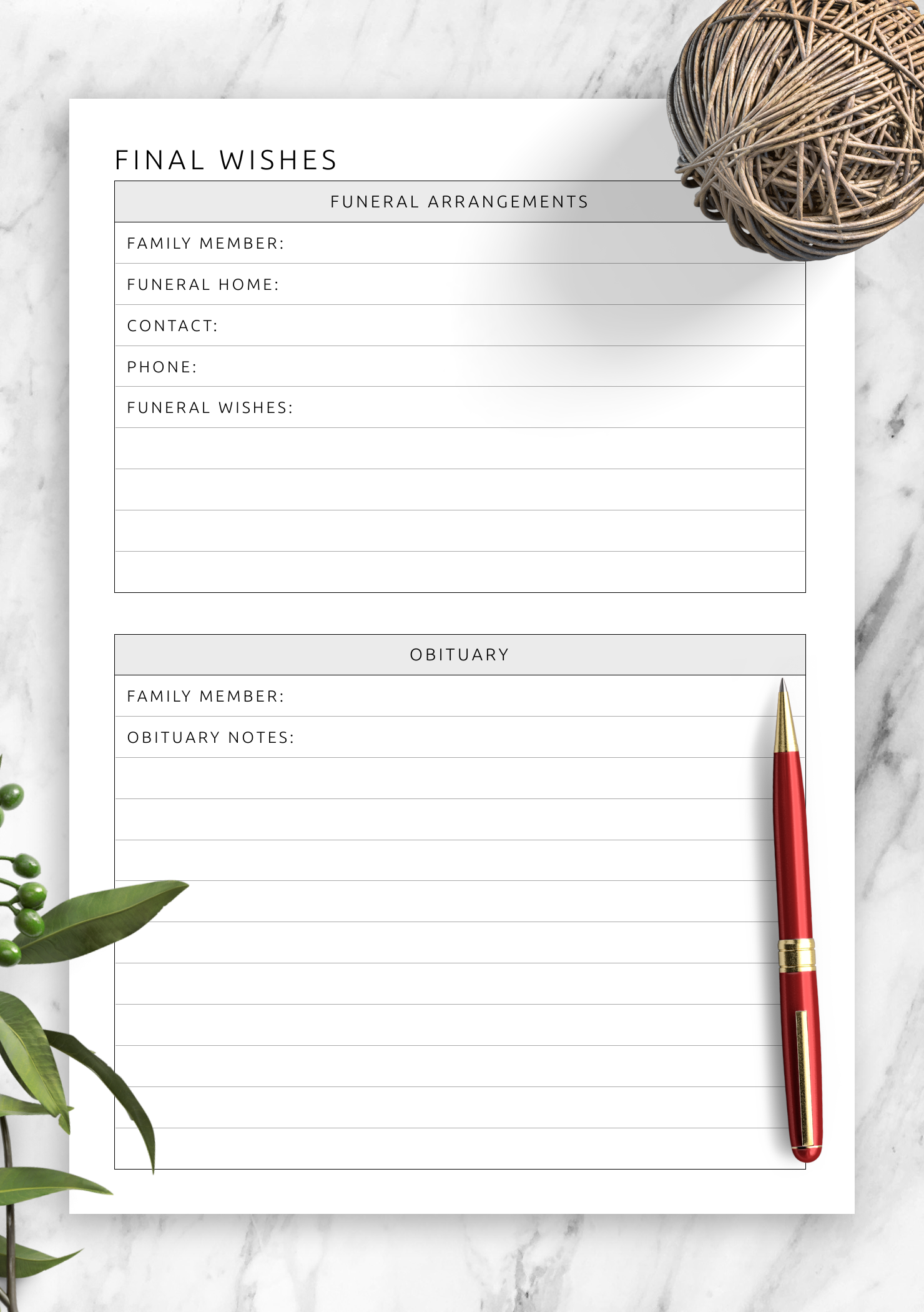 Download Printable Final Wishes Template PDF Download Printable Final Wishes Template PDF