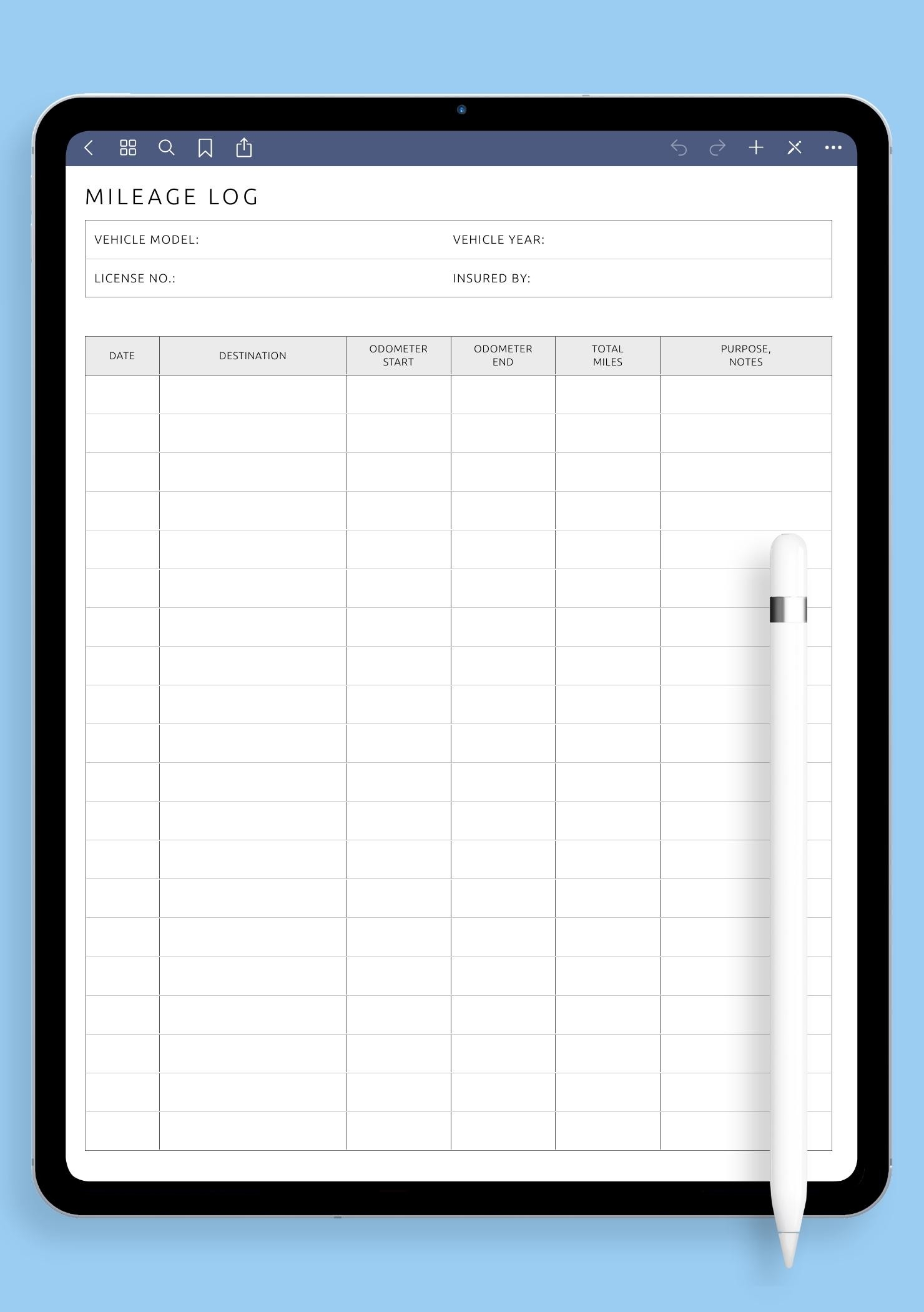 Download Printable Mileage Log Template PDF Download Printable Mileage Log Template PDF