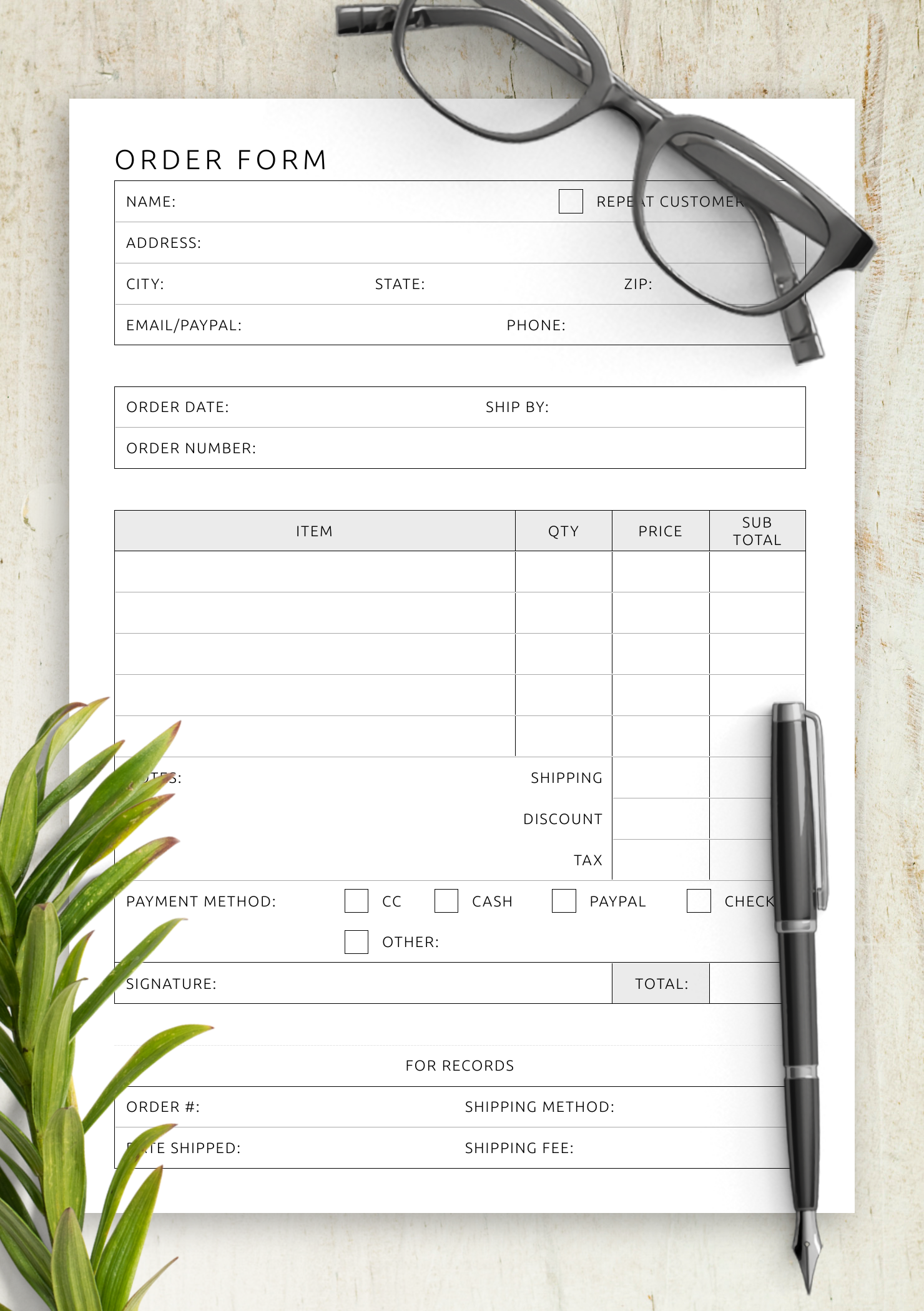 Download Printable Order Form Template PDF Download Printable Order Form Template PDF
