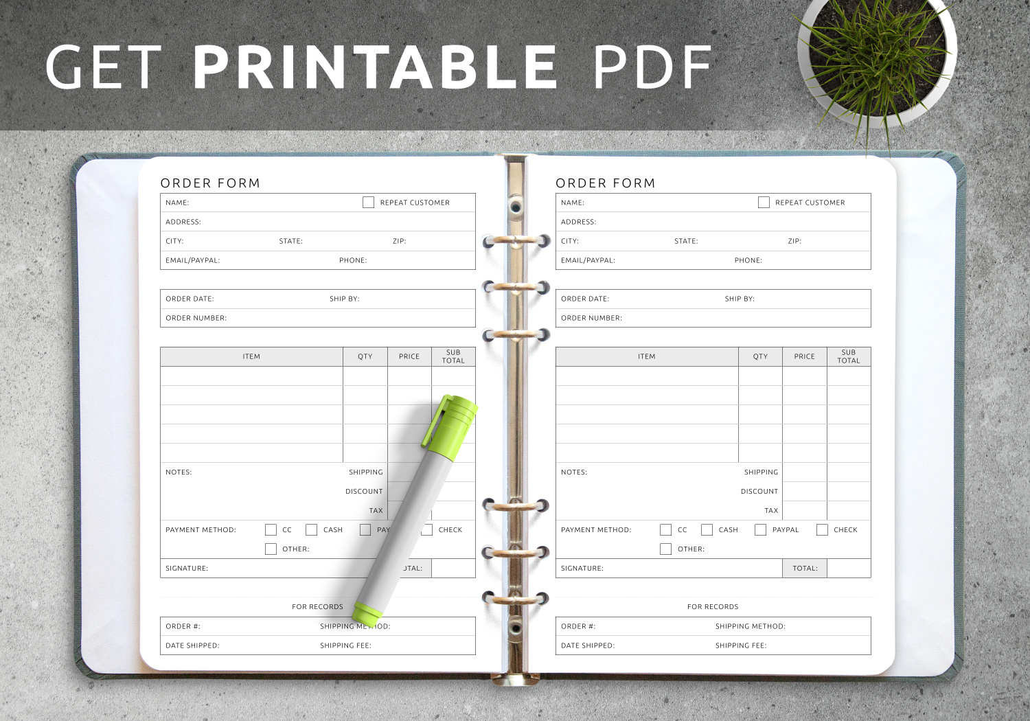 Download Printable Order Form Template PDF Download Printable Order Form Template PDF