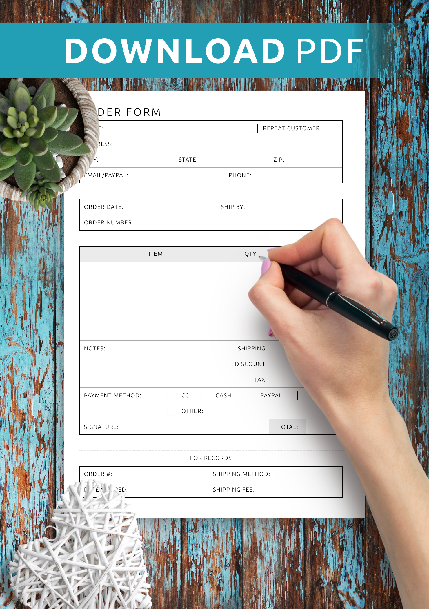 Download Printable Order Form Template PDF Download Printable Order Form Template PDF