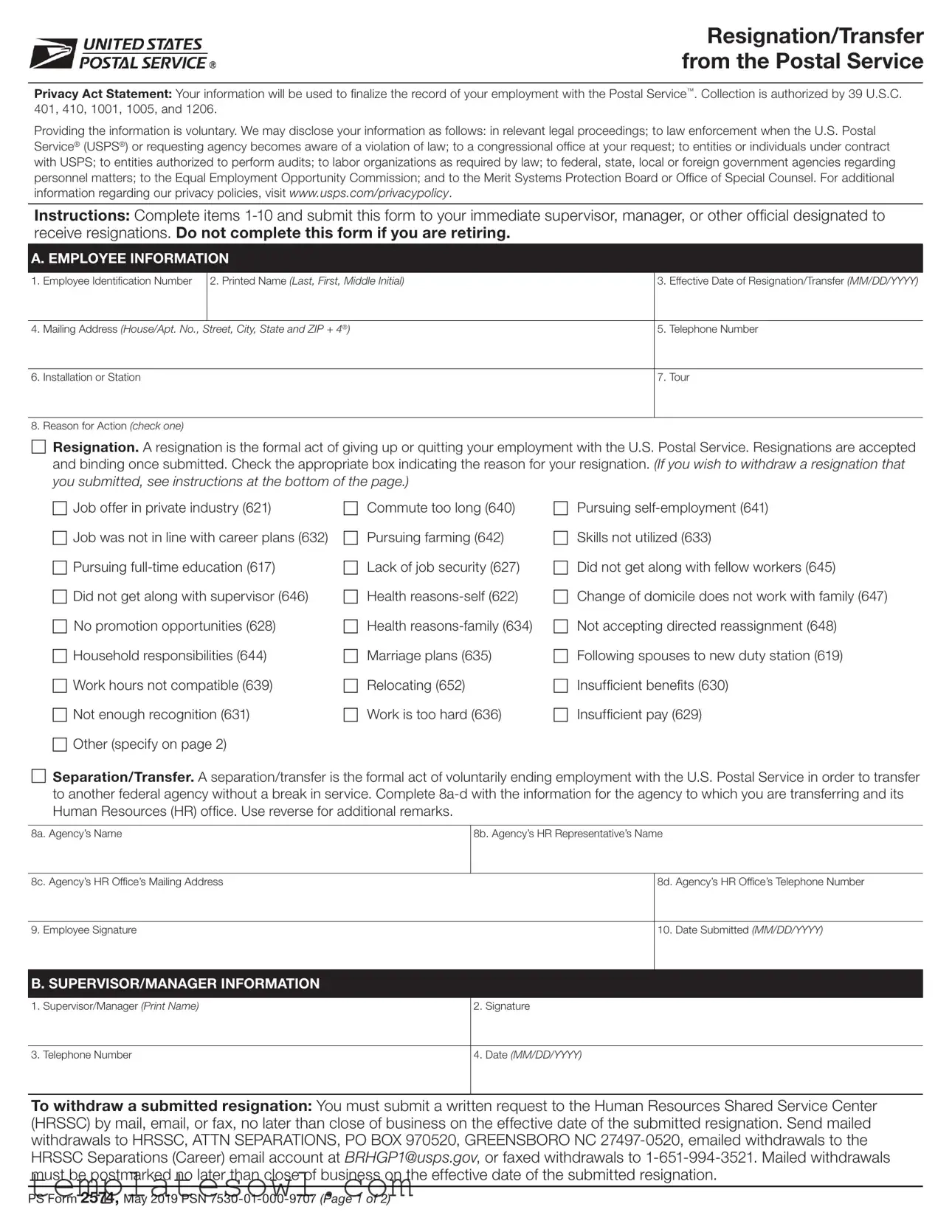 Download Usps Resignation Form TemplatesOwl