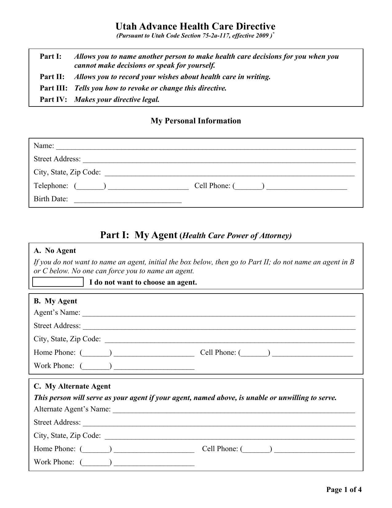 Download Utah Living Will Form Advance Directive PDF FreeDownloads
