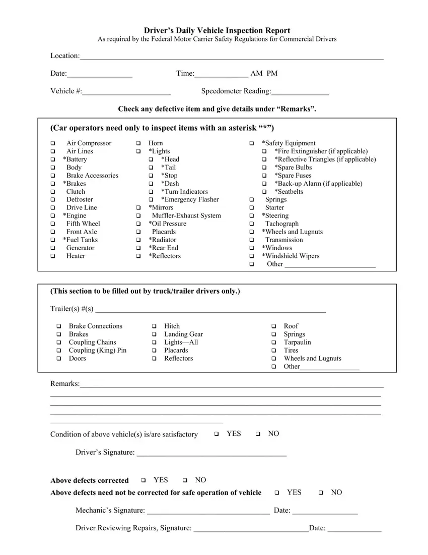 Drivers Daily Vehicle Inspection Report PDF Form FormsPal