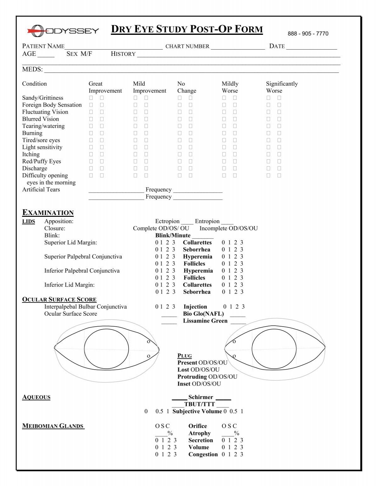 Dry Eye Study Post Op Form PDF Odyssey Medical