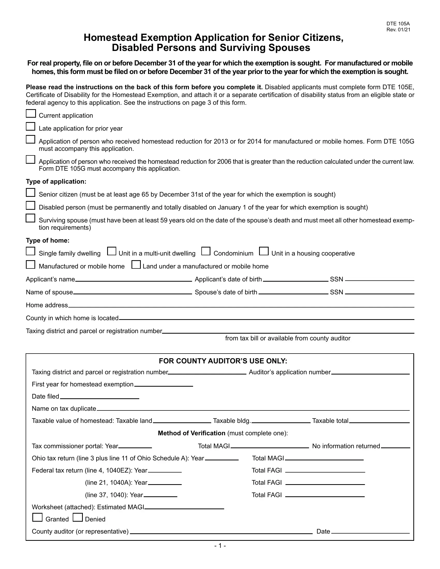 Dte 105A Form Fill Out Printable PDF Forms Online