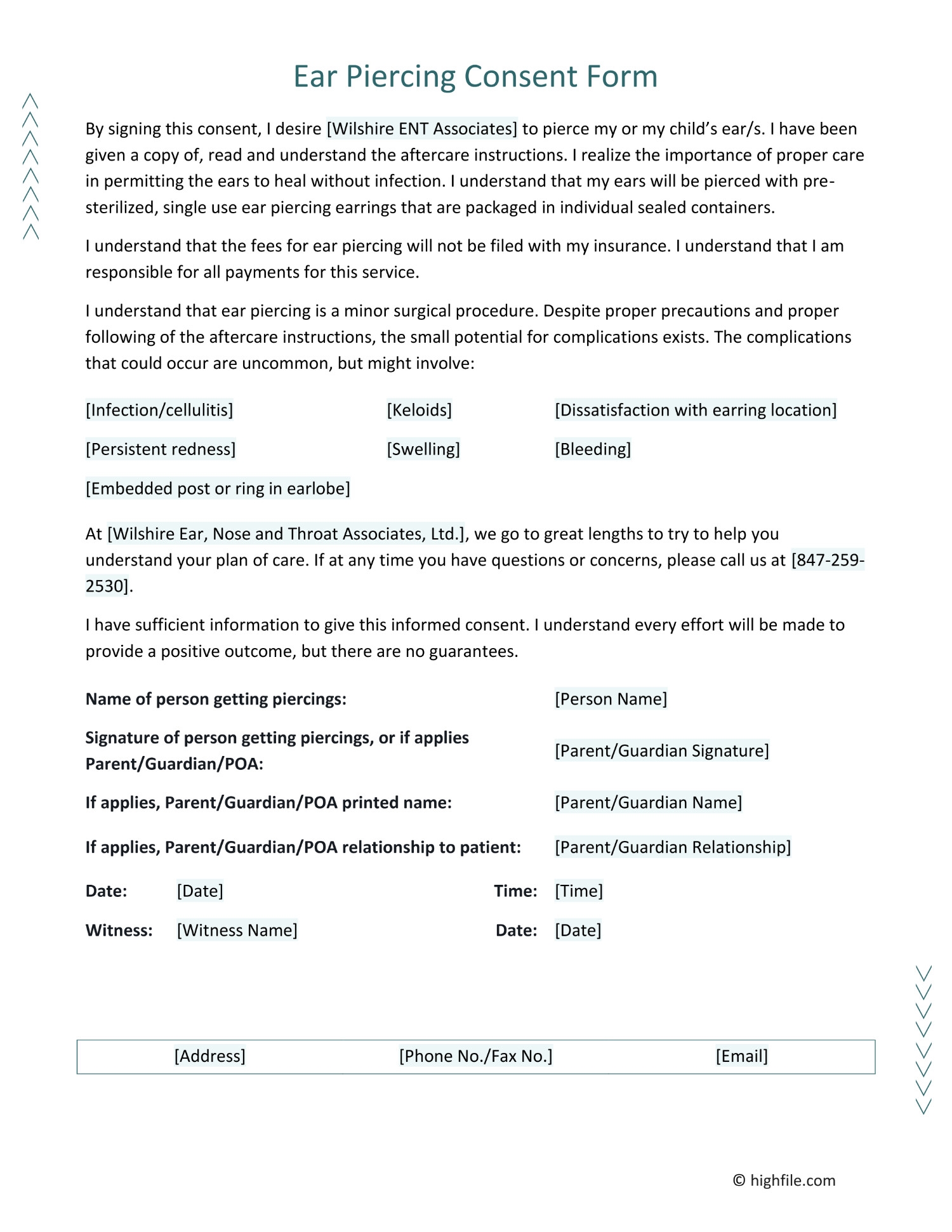 Ear Piercing Consent Form Word PDF Google Docs