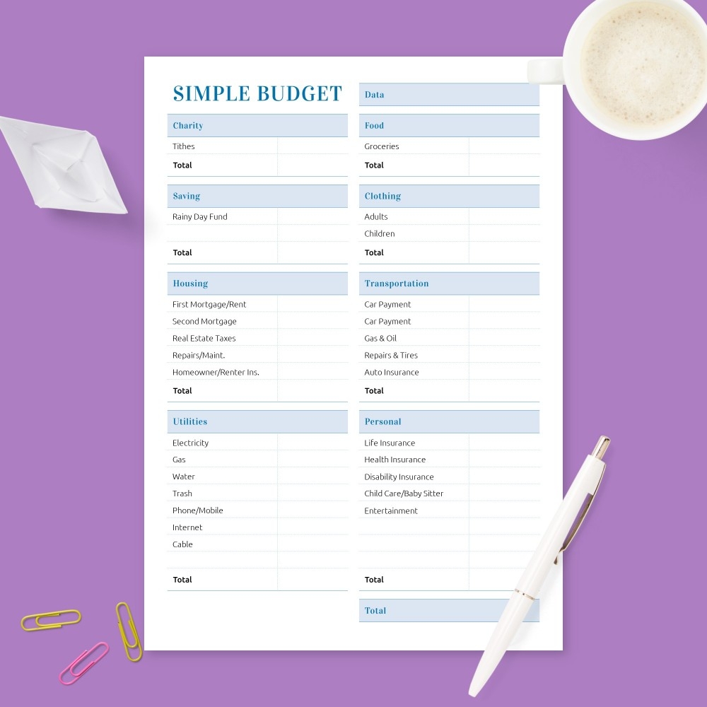 Printable Household Budget Forms