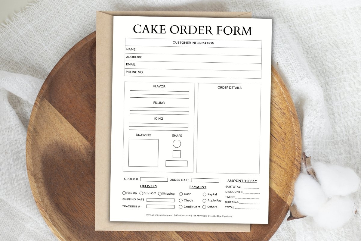 Editable Cake Order Form Canva Template B W 1