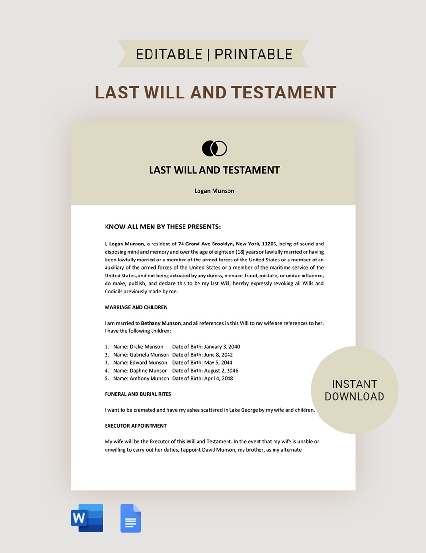 Editable Last Will And Testament Templates In PDF To Download Editable Last Will And Testament Templates In PDF To Download