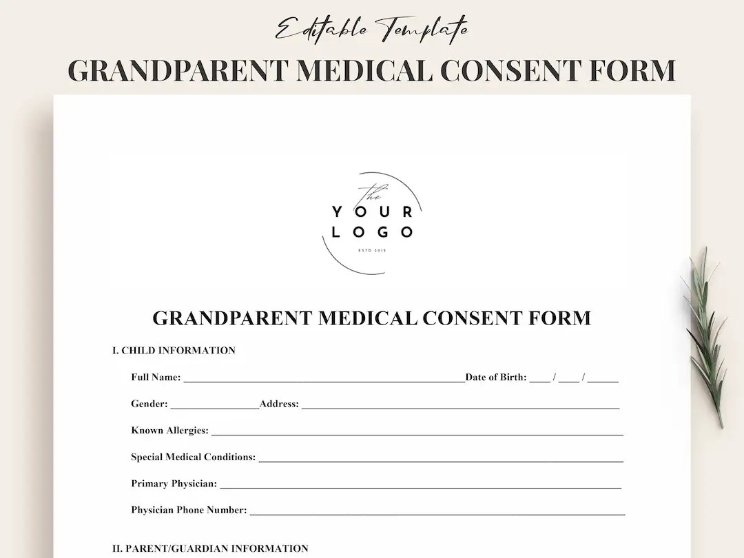 Editable Medical Consent Form For Grandchildren Emergency Authorization Template For Grandparents Child Care Form Instant Download Etsy