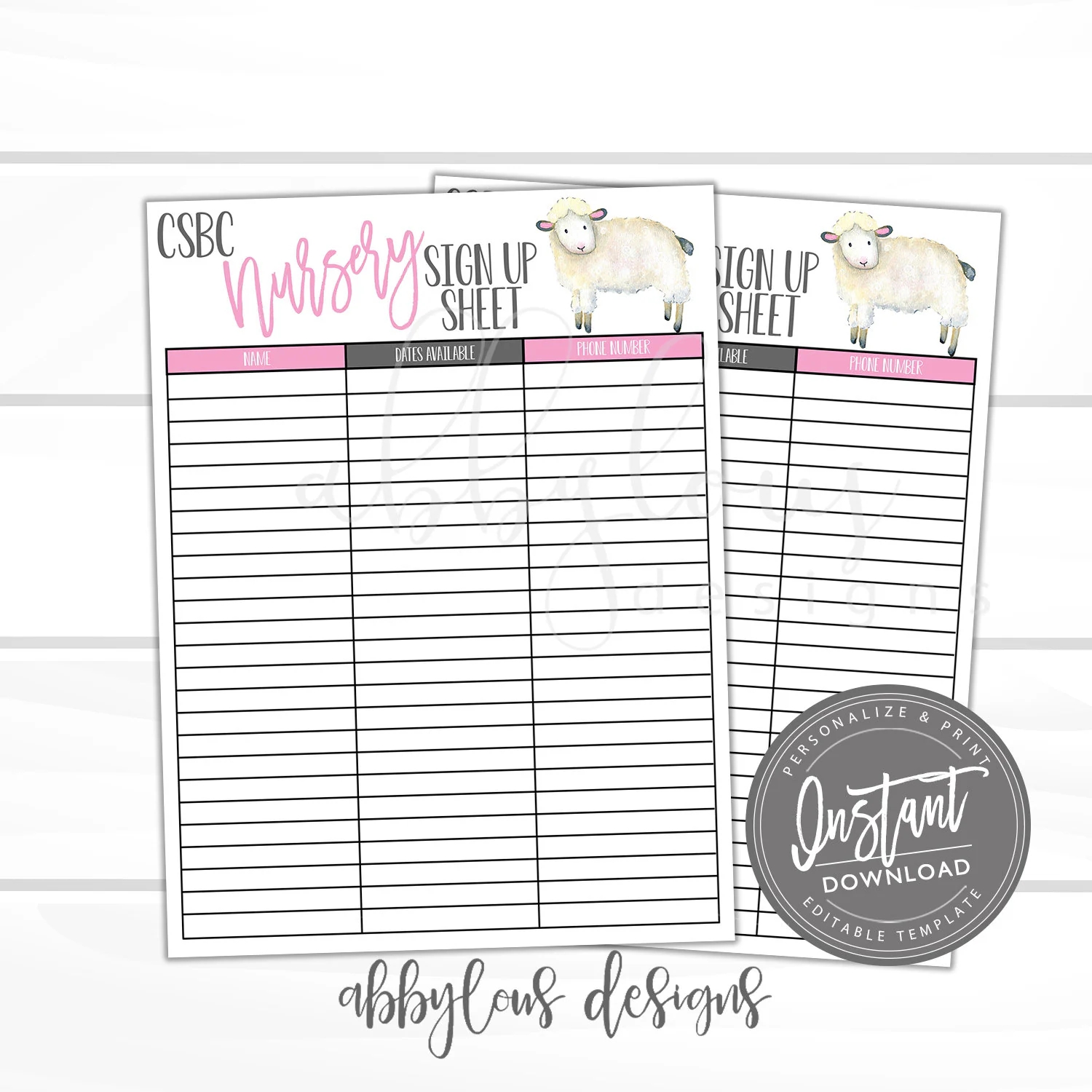 Printable Church Nursery Forms